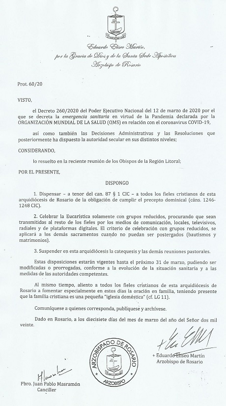 Disposiciones del Arzobispo para la arquidiócesis.jpg